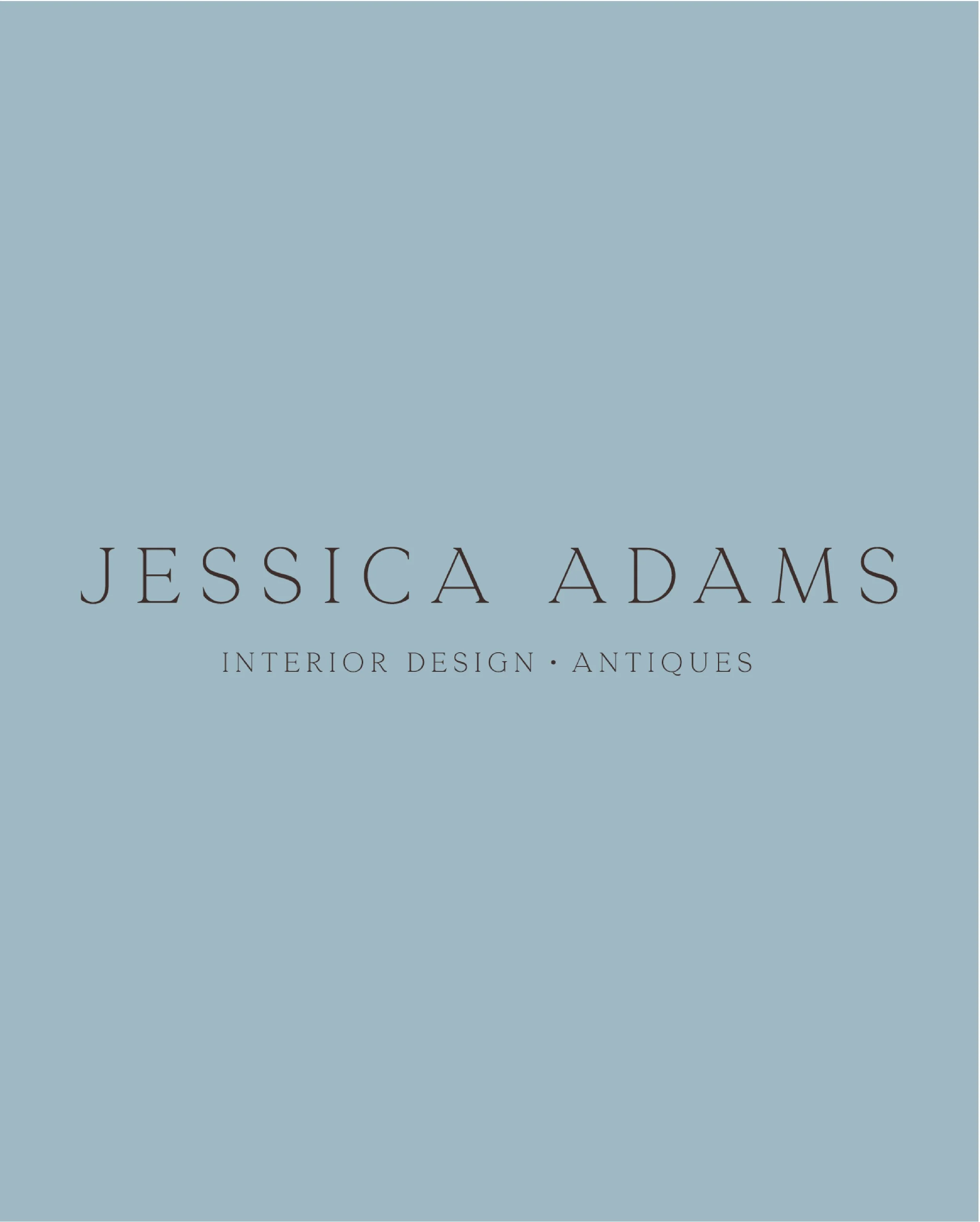 Brand identity designs for Jessica Adams, featuring refined serif logo, custom monogram and elegant brand palette.