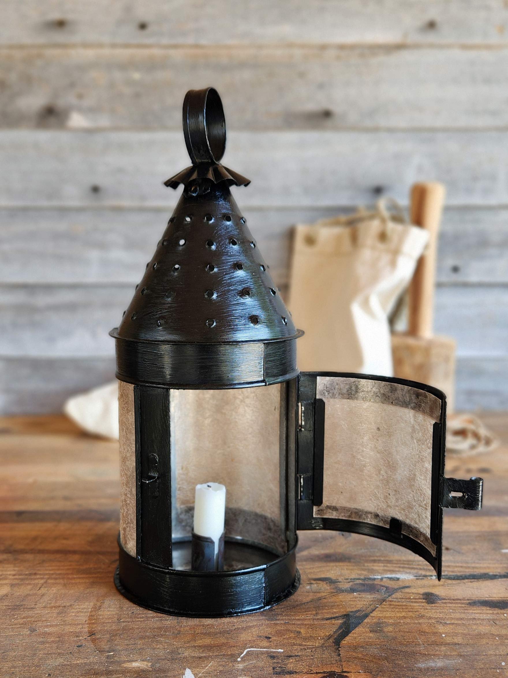 16th or 17th century style hanging tin candle lantern made by Rob Gorrell - maker