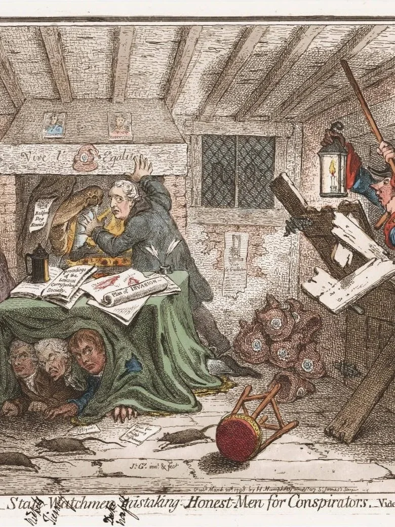 Detail, "Search-night, or State-watchmen mistaking honest men...", H. Humphrey, 1798. Yale Library, #950643.