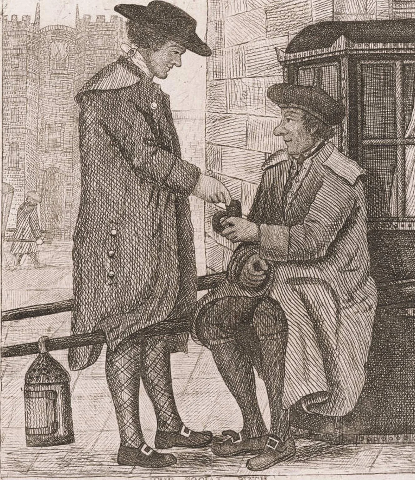 Detail, "The Social Pinch", by IW Kay 1789, Edinburgh. Yale Library 550600.