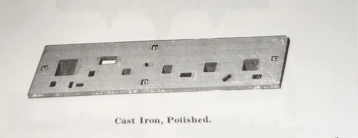 A 1900 catalog image of a Peck, Stow and Wilcox cast iron stake plate