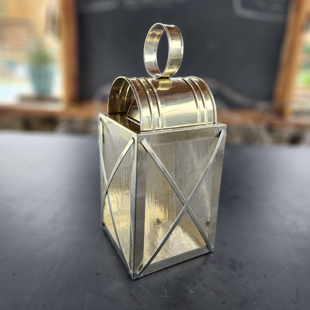 Gray Distressed Square Metal Mini Lantern
