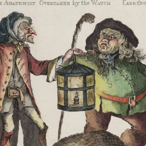 Detail "The anatomist overtaken by hte watch...", 1773, by William Austin, London. From Lewis Walpole Collection, call number 773.05.01.08