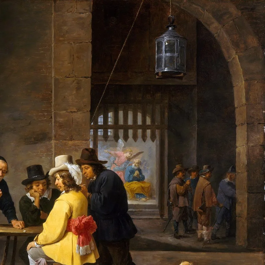 Detail from "Guardroom with the deliverance of Saint Peter", by David Teniers The Younger, 1645-1647. Metropolitan Museum of Art.