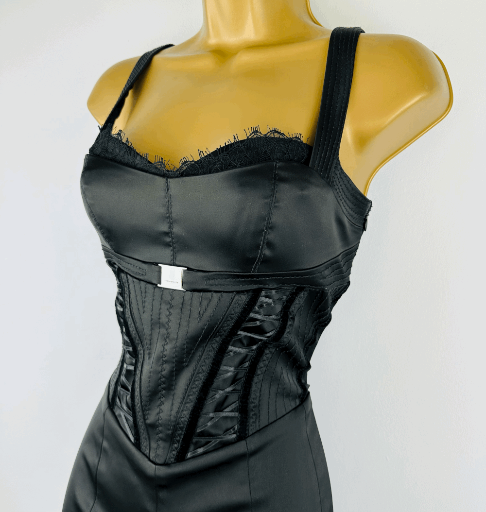 KAREN MILLEN vintage corset style black pencil dress  Jet Set Dresses