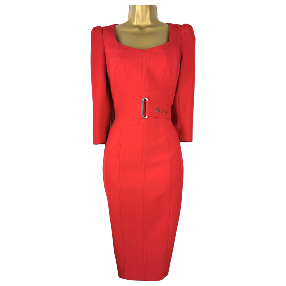 karen millen red pencil dress Vintage Karen Millen Red Lace Pencil Dress: Fitted Designer Dress, UK 8-10