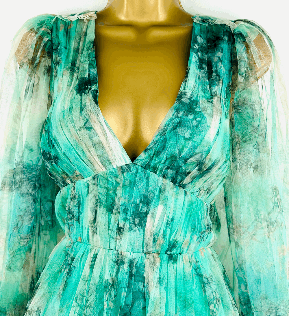 KAREN MILLEN green floral tulle mini dress  Jet Set Dresses