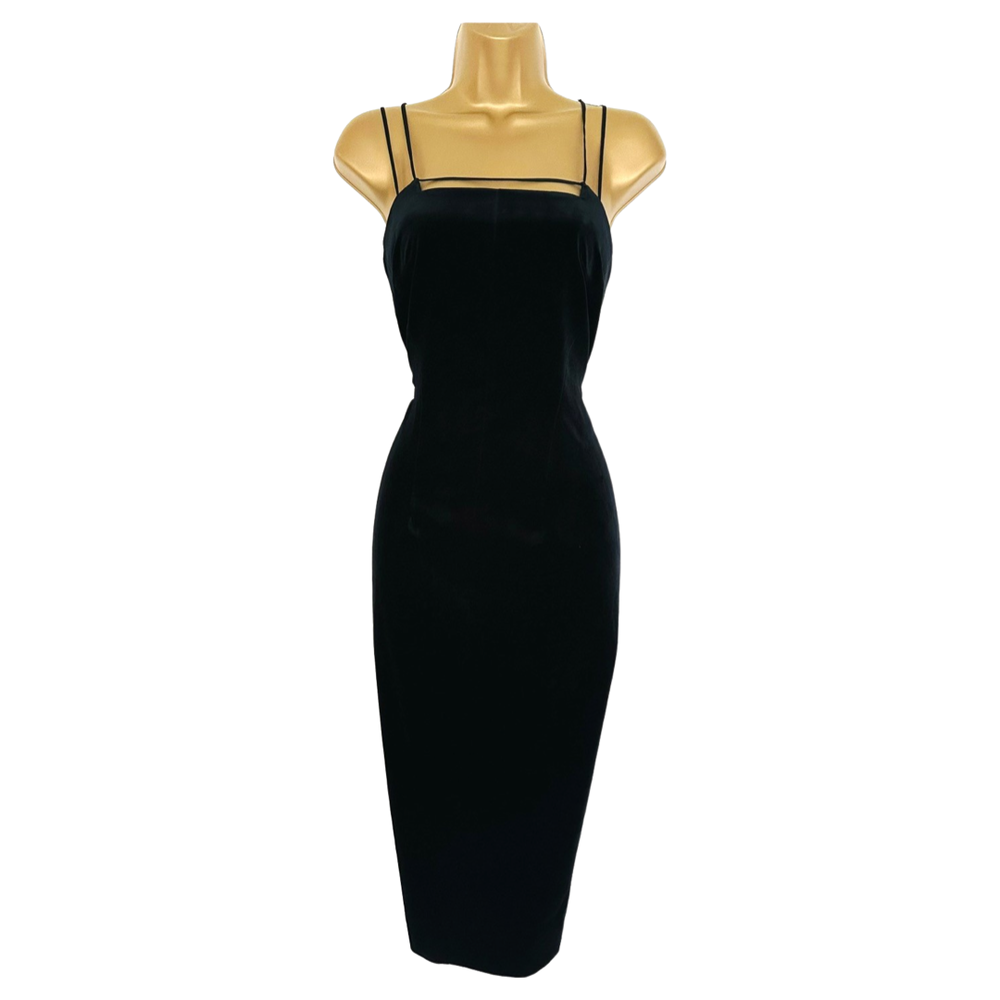 KAREN MILLEN black velvet strap and bar cocktail dress  Jet Set Dresses
