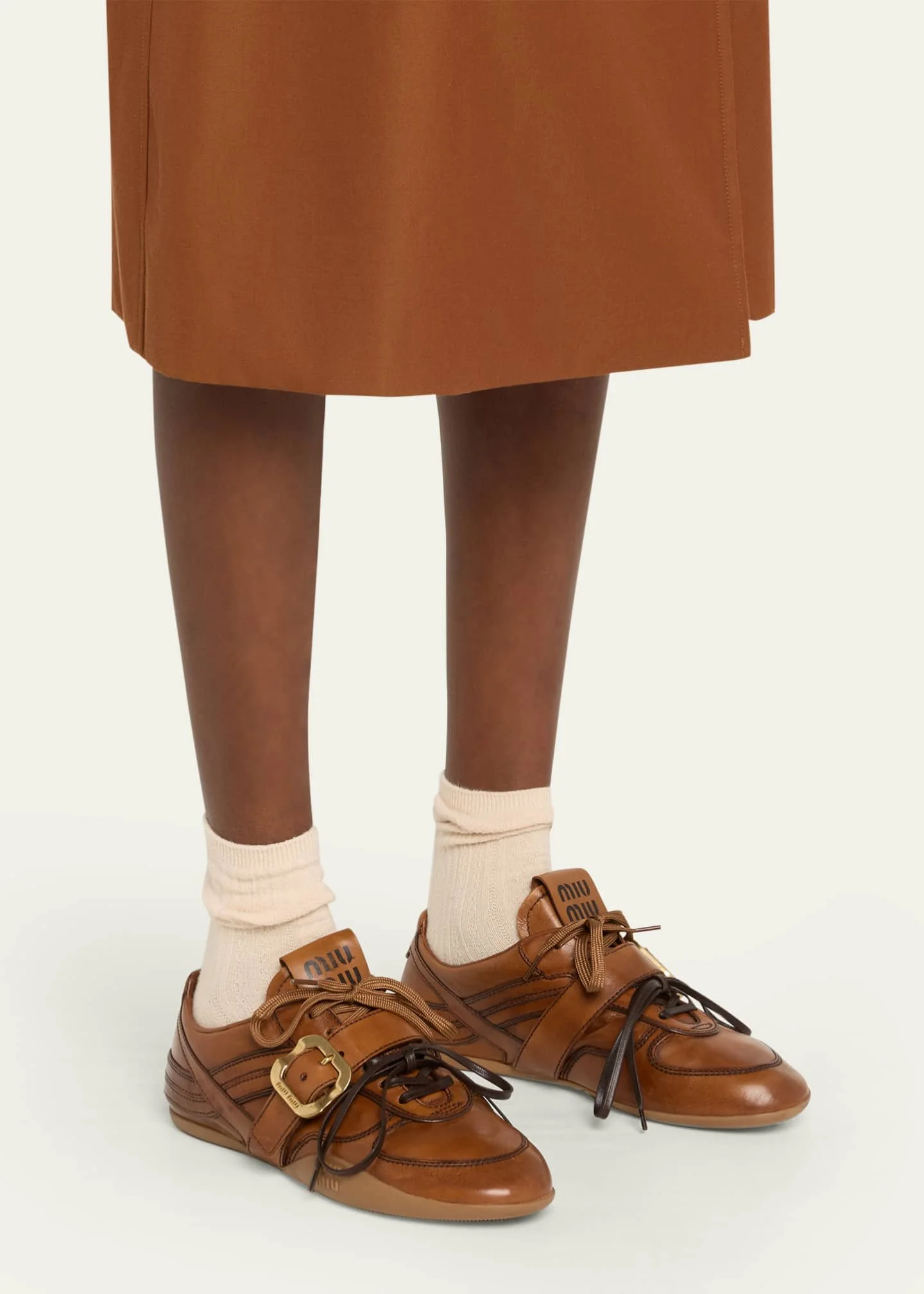 Miu Miu Allacciate Leather Buckle Sneakers