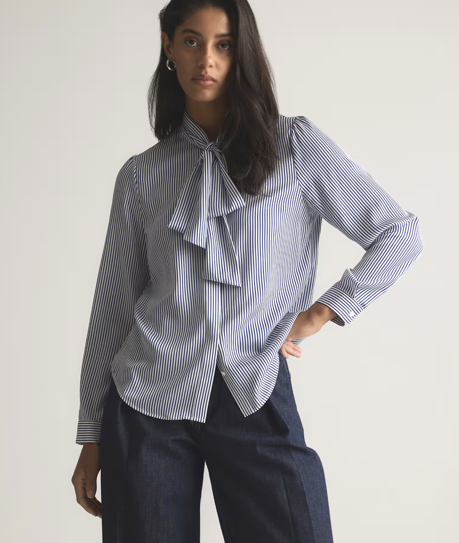 Quince Silk Tie-Neck Blouse | $90