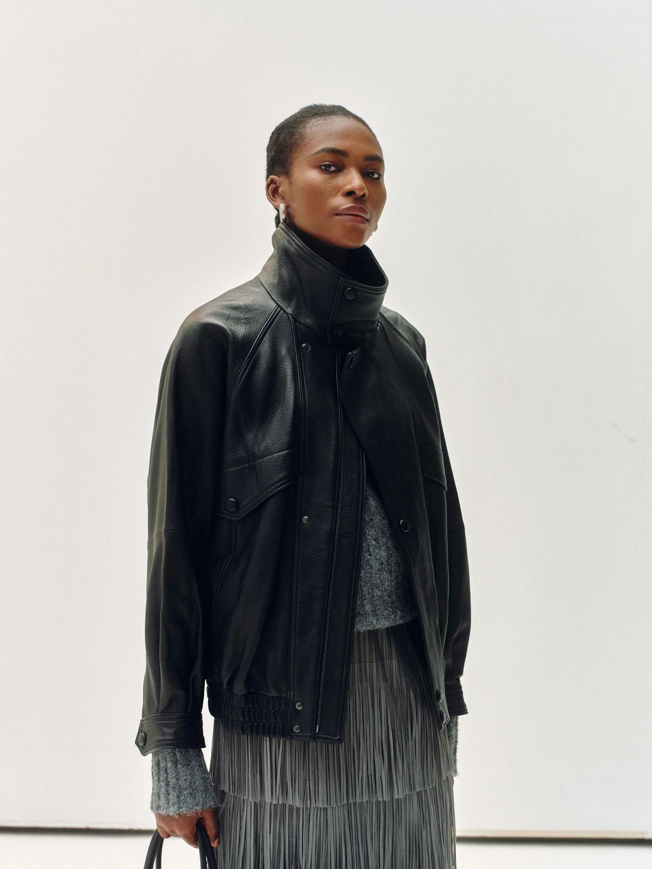 Hemi Blurr High Neck Leather Jacket