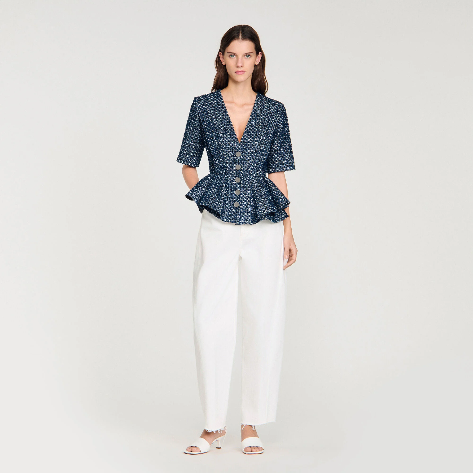 Sequinned Peplum Top