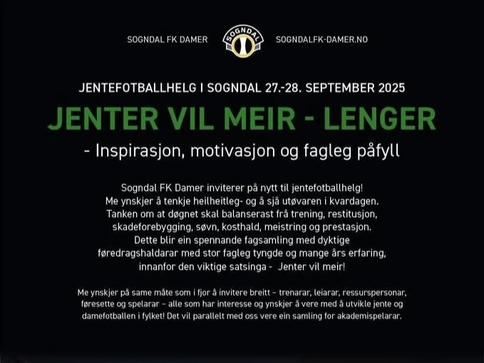 Jentefotballhelg 27.-28.september- Siste frist for påmelding