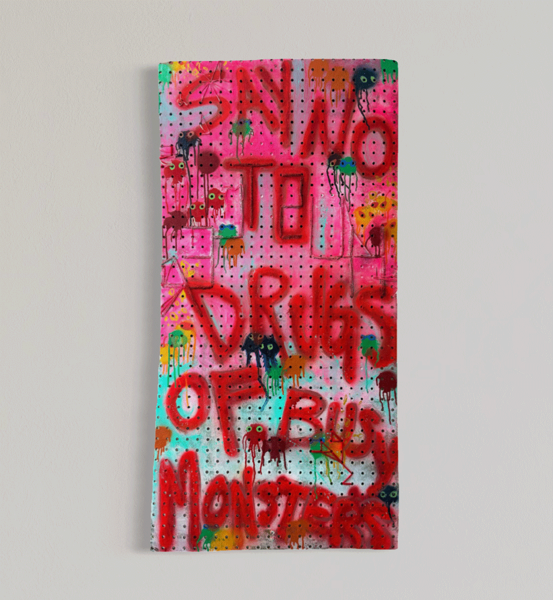 Hustler (back), 2026 // Acrylic on warped peg board // 24x60 in