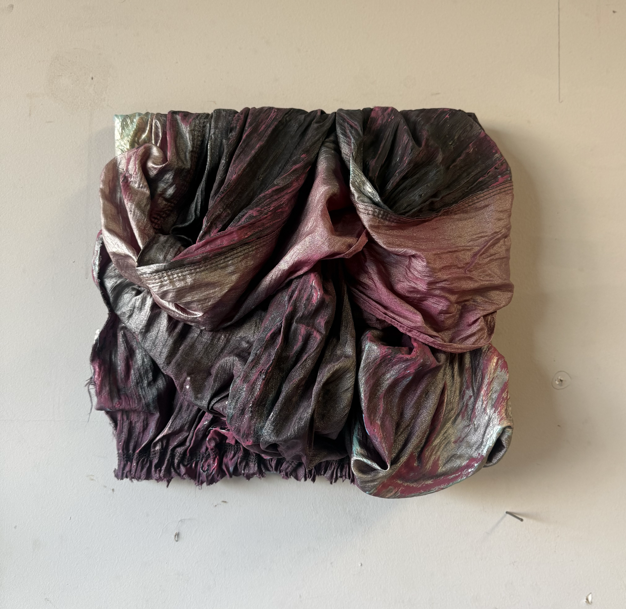 Parachute Pants // Acrylic and spray paint on my neighbors old hammock // 16x16x4 in // 40.64x40.64x10.16 cm