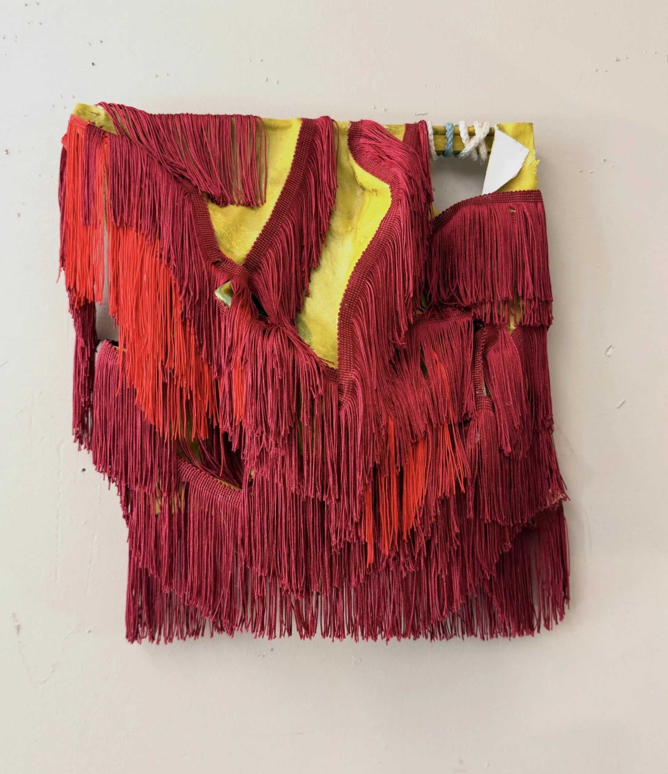 Lola //
Acrylic on canvas with fringe //
16x17x3 in //
40.64x43.18x7.62 cm