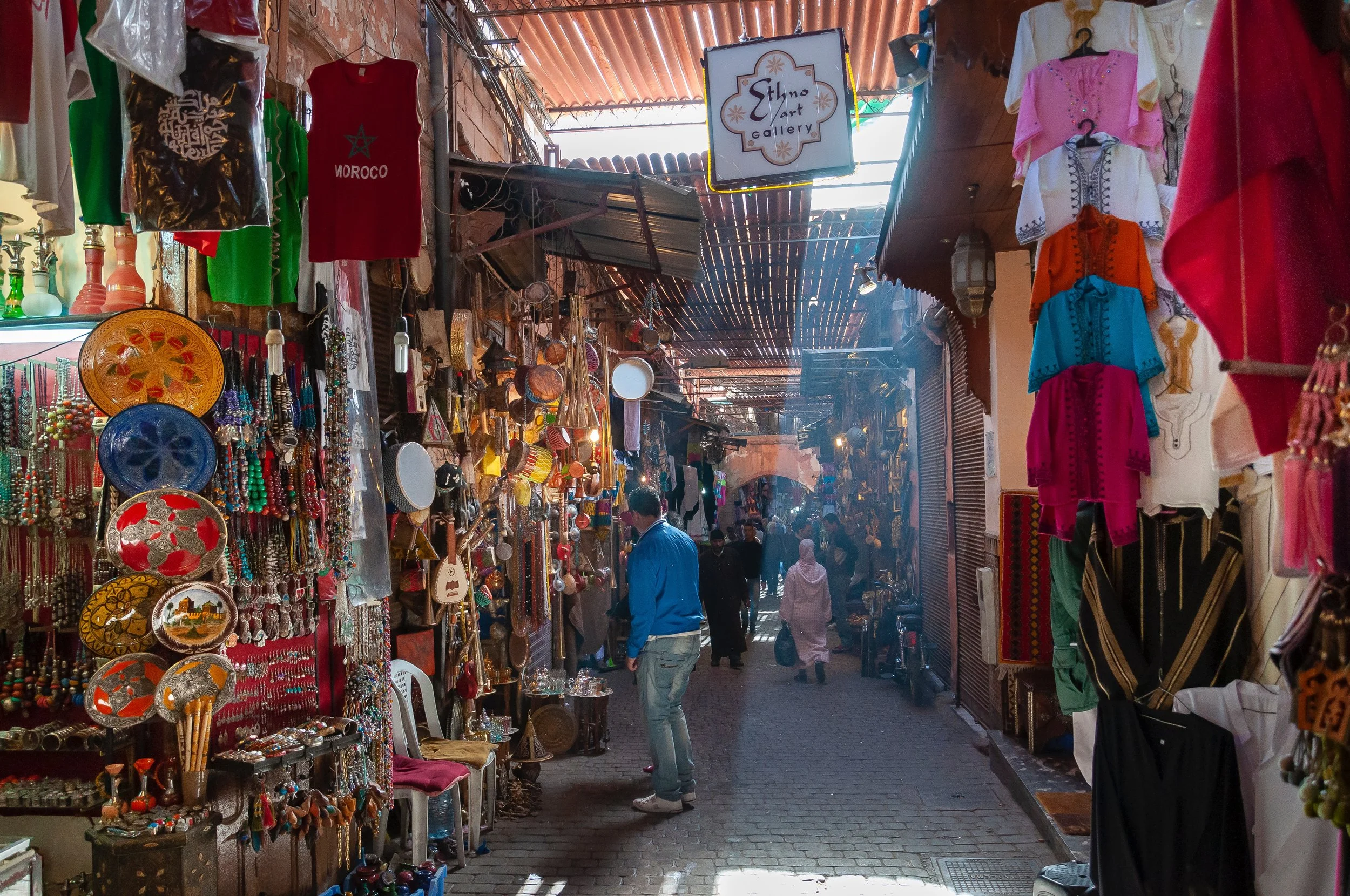 A vibrant medina of Marrakech selling traditional Moroccan art