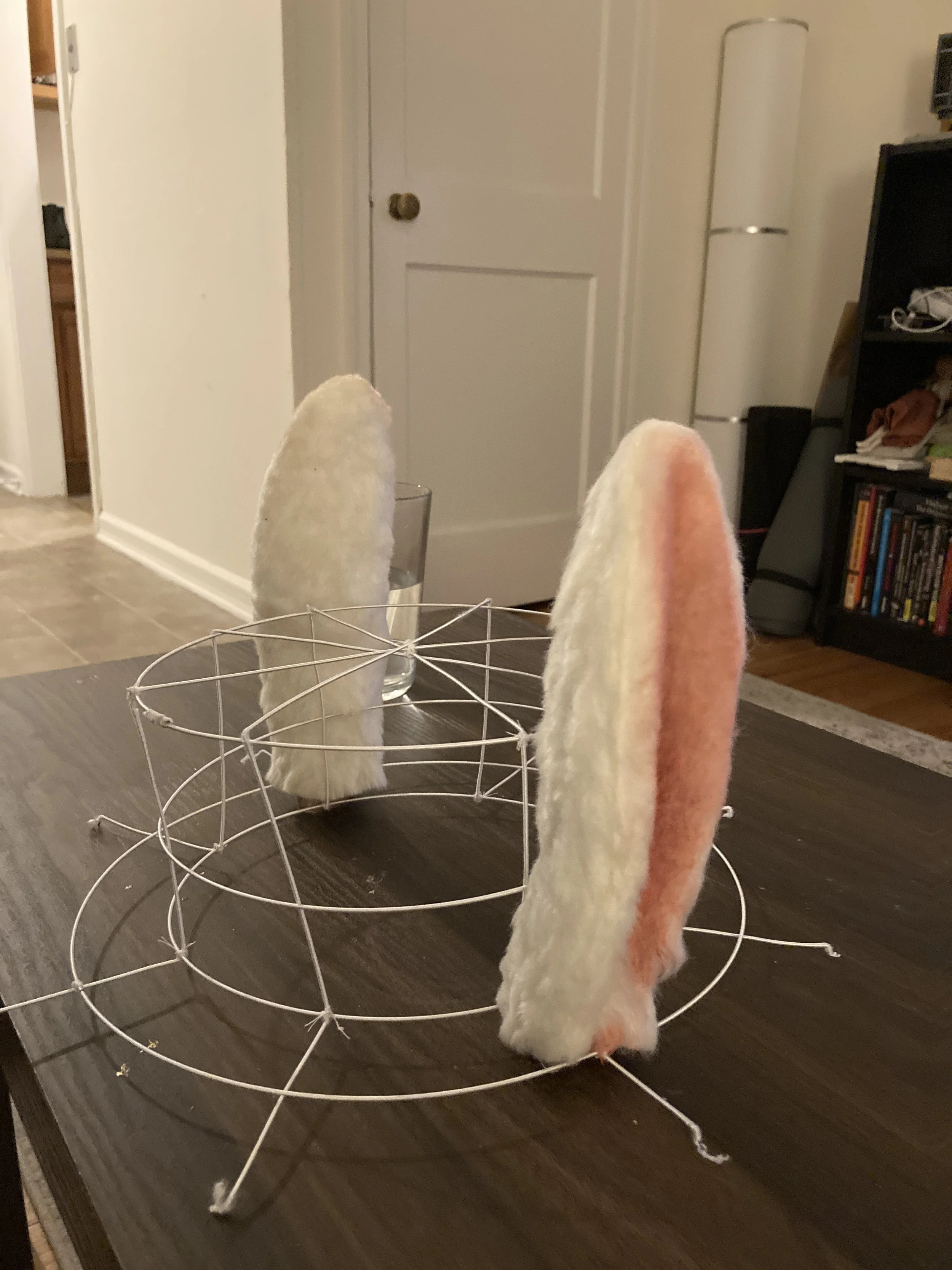 Faux Rabbit Ears Sewn to Wire Hat Base