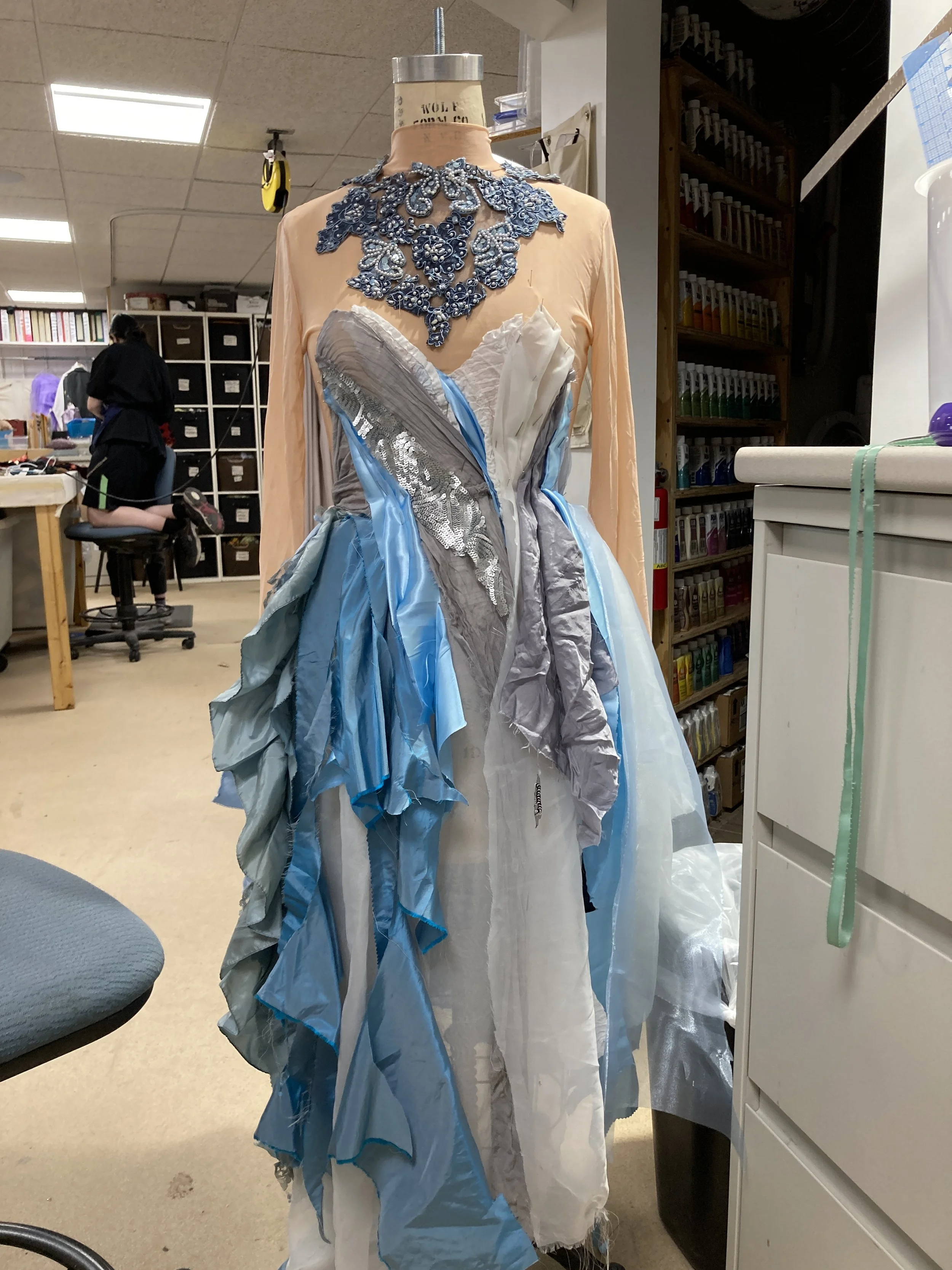 Draping practice with fabric scraps