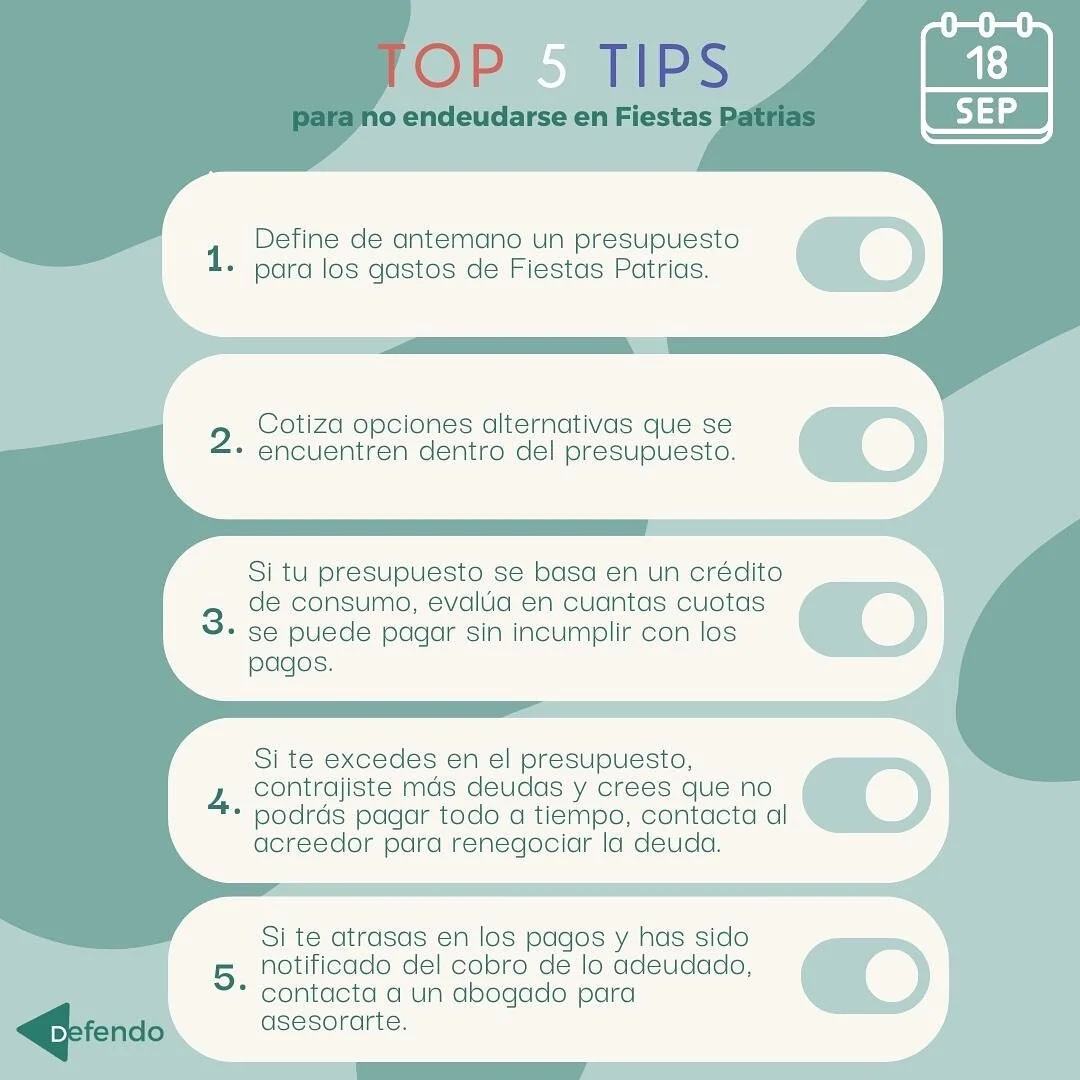 &iexcl;En este 18 se cuidadoso con tu presupuesto! 🇨🇱

#defendochile #asesor&iacute;ajuridica #estudiodeabogados #defendo #estudiojuridico #bajosaranceles #deudores  #fiestaspatrias #deudas