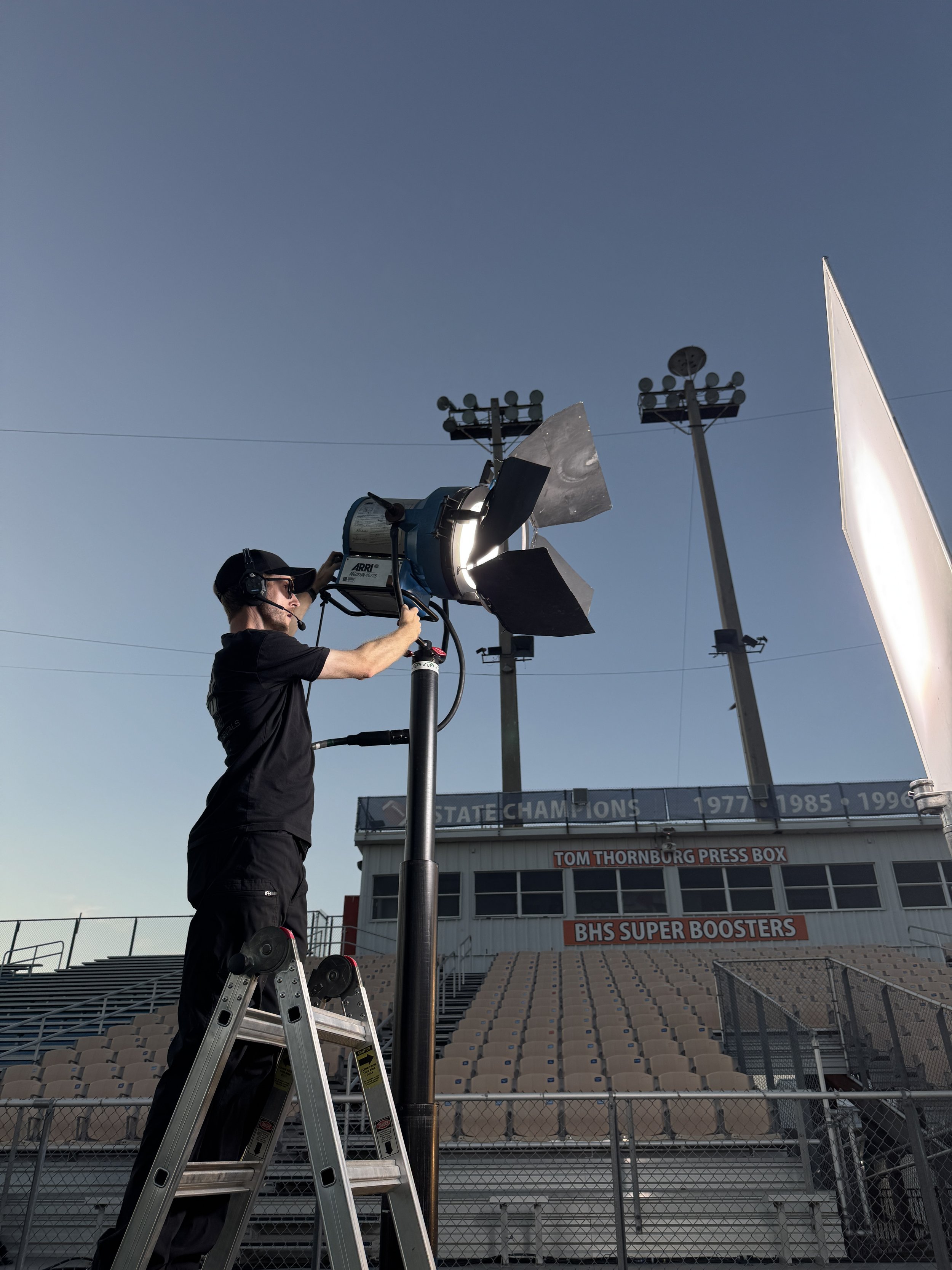 The lighting setup used to expose for high frame rate capture of Aaron Brown's sprint.
