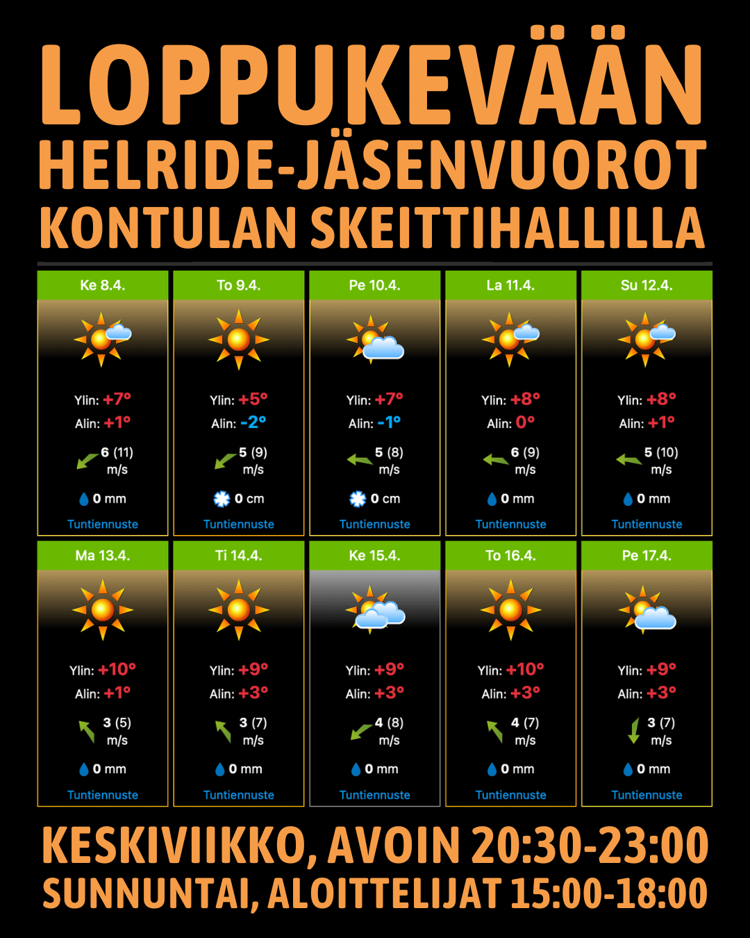 Loppukevään jäsenvuorot Kontulan hallilla