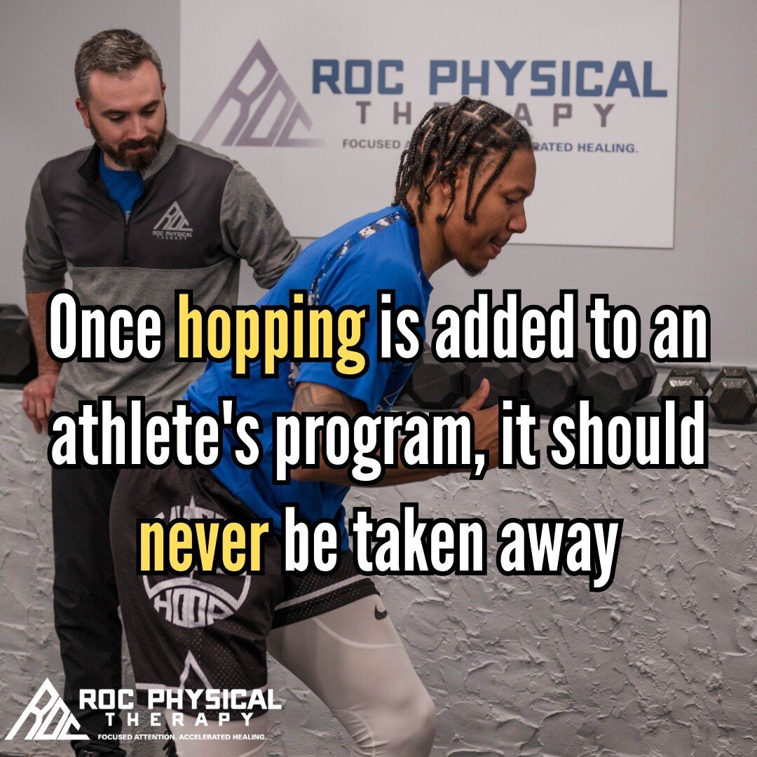 I believe this is something we first heard @mcinneswatson say, and it makes total sense 💡

Hopping is essential for athletes to maintain appropriate deceleration/yielding, elasticity, and strength to excel in their sports. 

In a rehab setting, we u