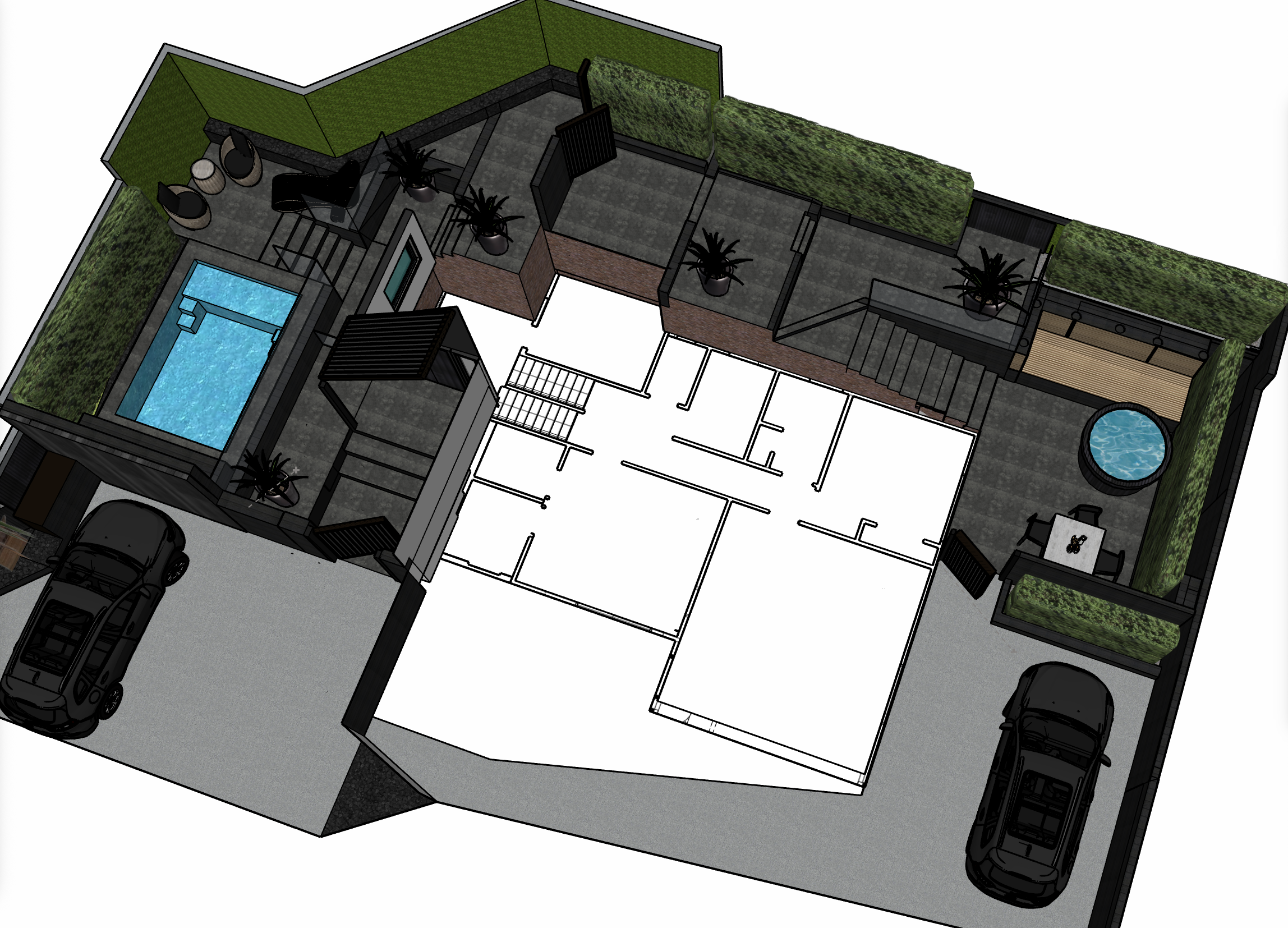A multi-stage landscape transformation designed with a unified vision from day one. Phase 1 focused on site leveling, concrete work, and initial planting, while Phase 2 brought the space to life with curated Italian tiling, a pool and spa installatio