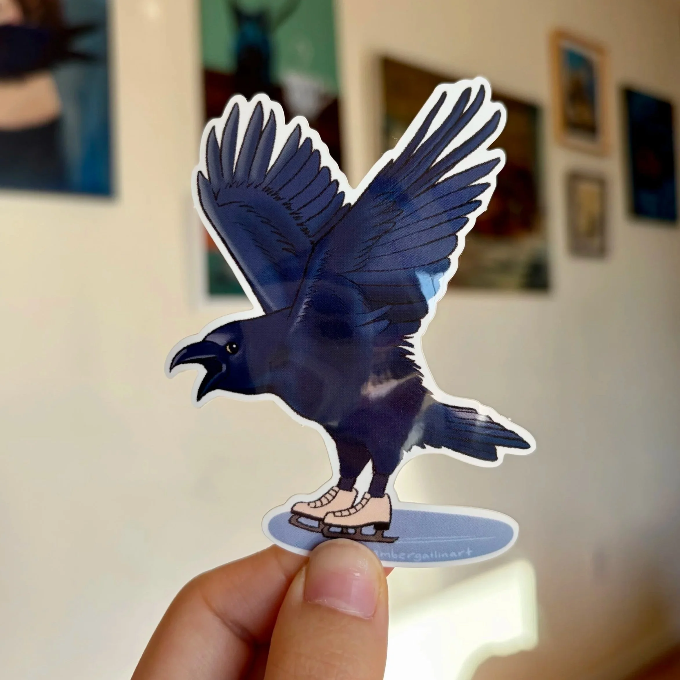Raven with Ice Skates Sticker