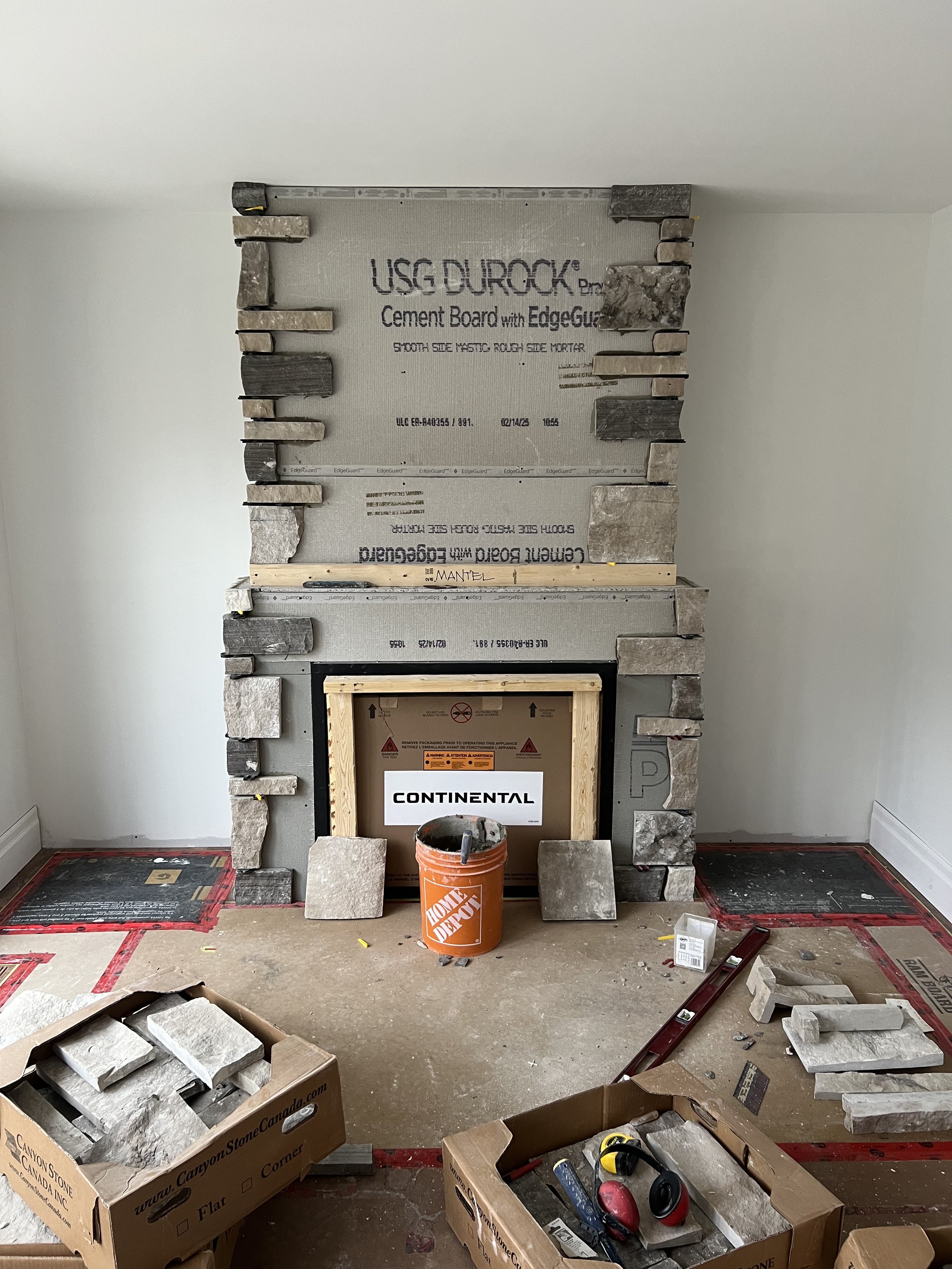 custom build stone veneer gas fireplace