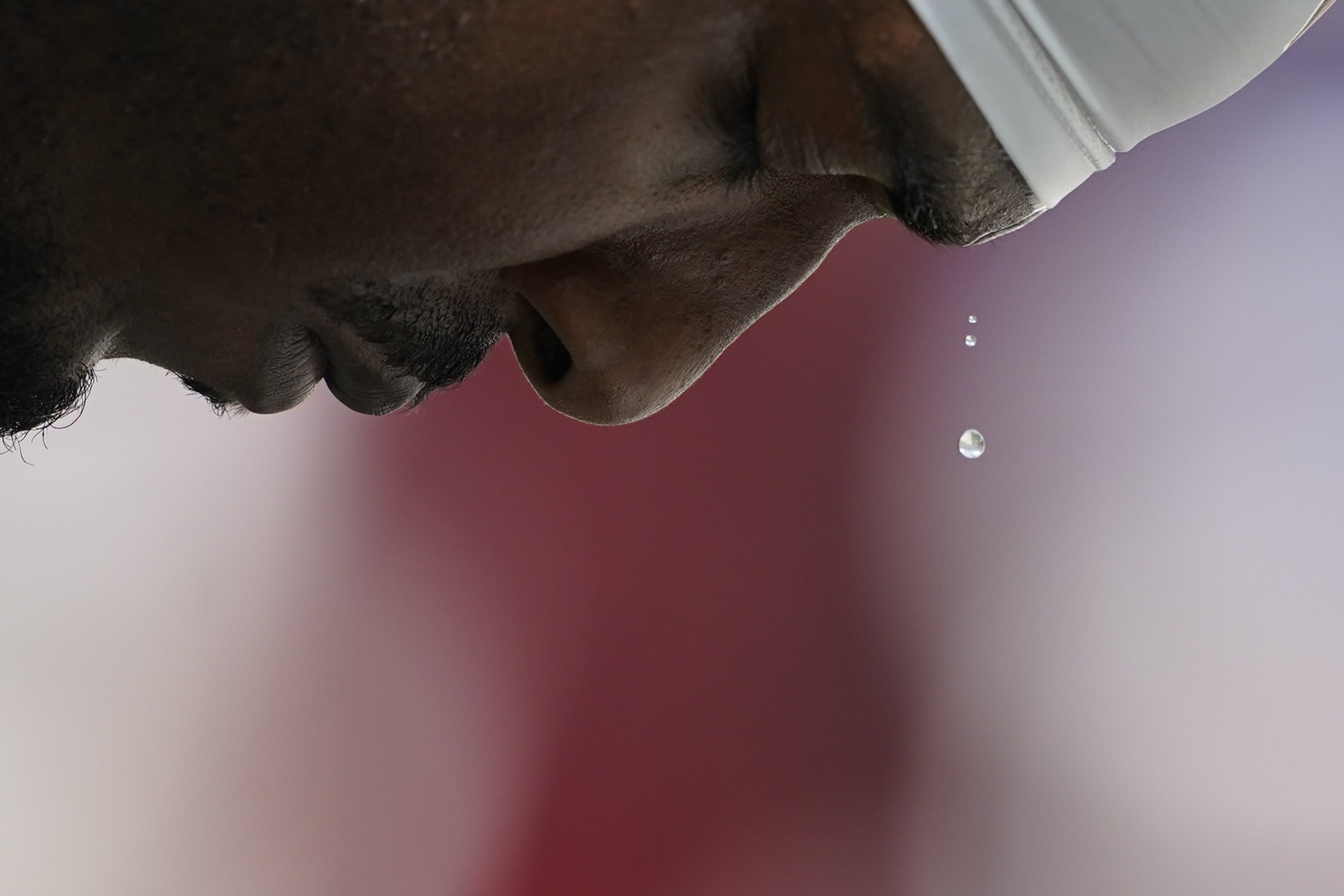  A bead of sweat falls from Arizona Cardinals linebacker Krys Barnes before an NFL football game against the Los Angeles Rams Sunday, Oct. 15, 2023, in Inglewood, Calif. 