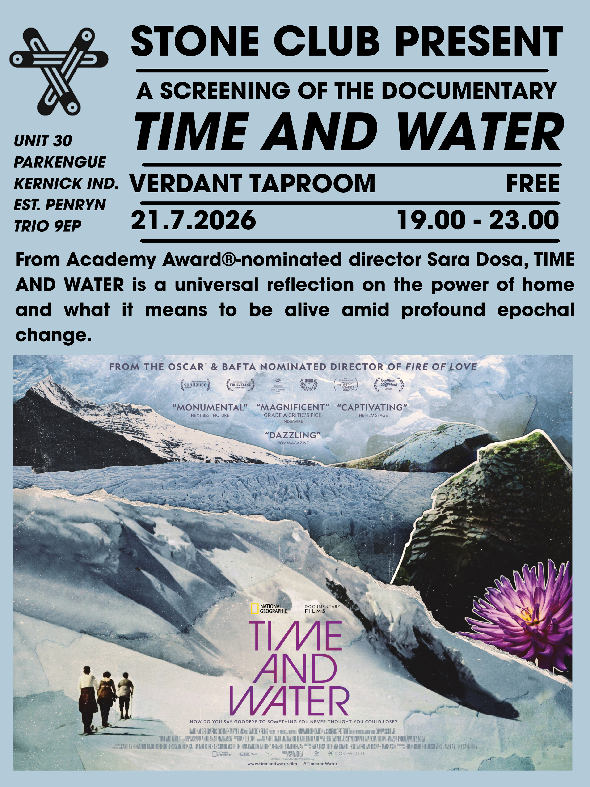 21st July, Time and Water Screening, Verdant Taproom