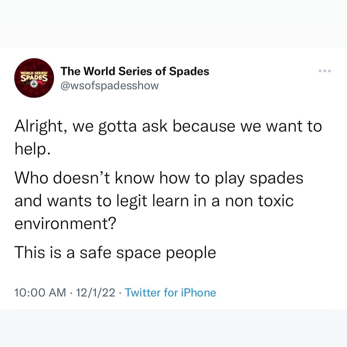 Alright we wanna know, who doesn&rsquo;t know how and WANTS to learn how to play spades??? This is a safe space. Or tag someone you KNOW doesn&rsquo;t know how to play