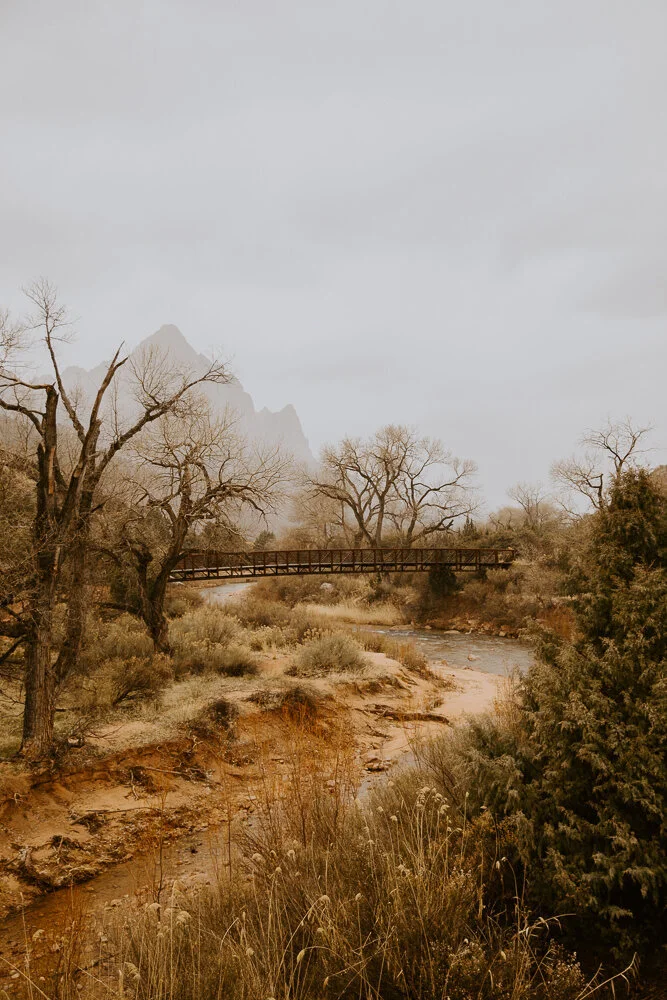 Misty mountains faintly visible