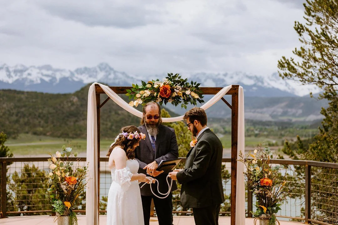 Bride and groom getting married at Ridgway State Park