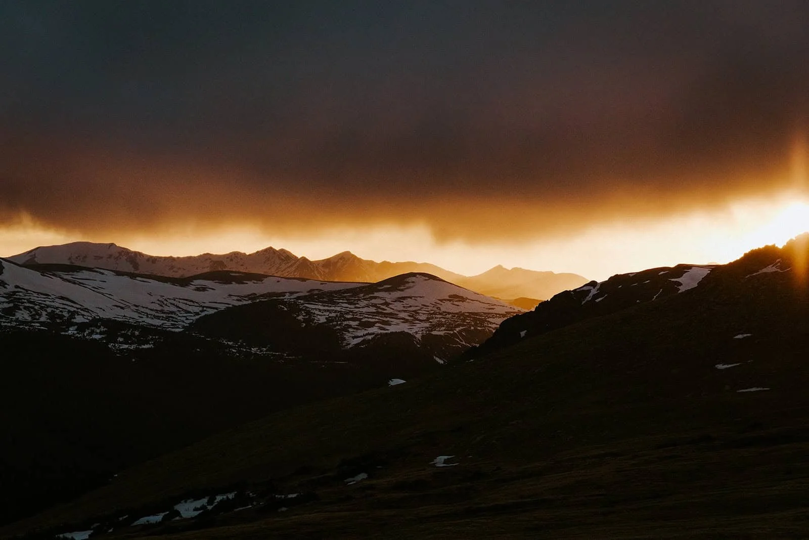 A dramatic sunset from trail ridge road in Rocky Mountain National Park
