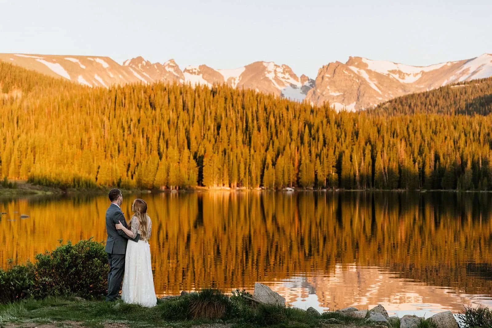 Sunrise elopement at Brainard Lake, one of the easiest places to elope near Denver