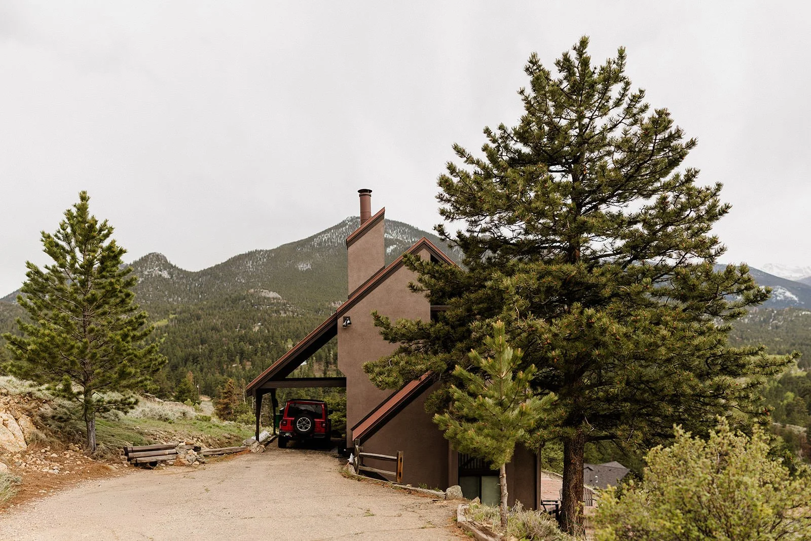 Cabin among pine trees in Estes Park, Colorado