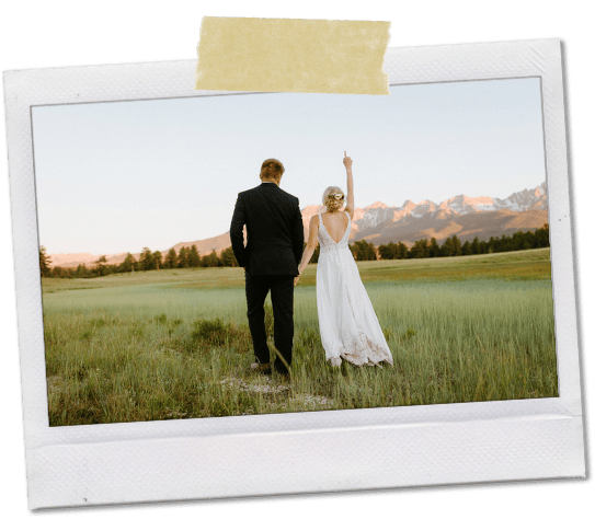 A couple celebrates after their wedding at Top of the Pines wedding venue in Ridgway, Colorado