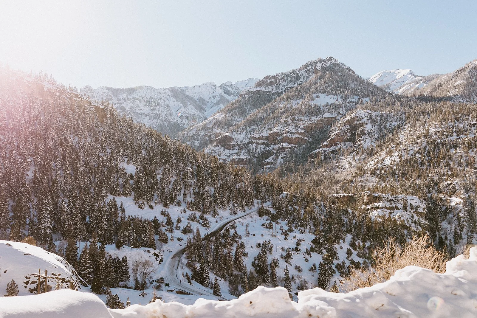 Ouray, Colorado landscape photo of mountains with a dusting of snow