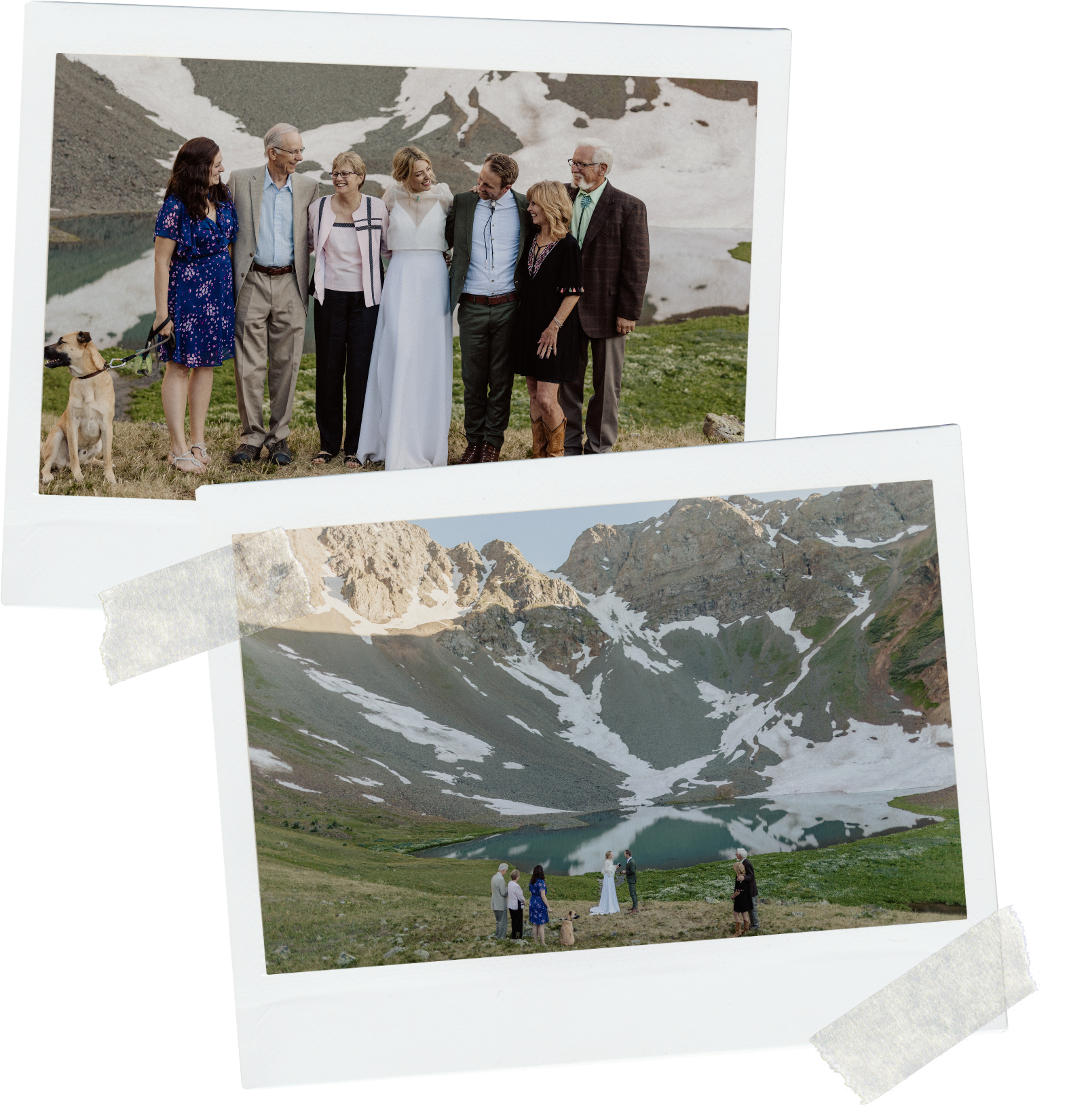 Small family wedding ceremony beside a Colorado alpine lake, three miles up a 4WD road