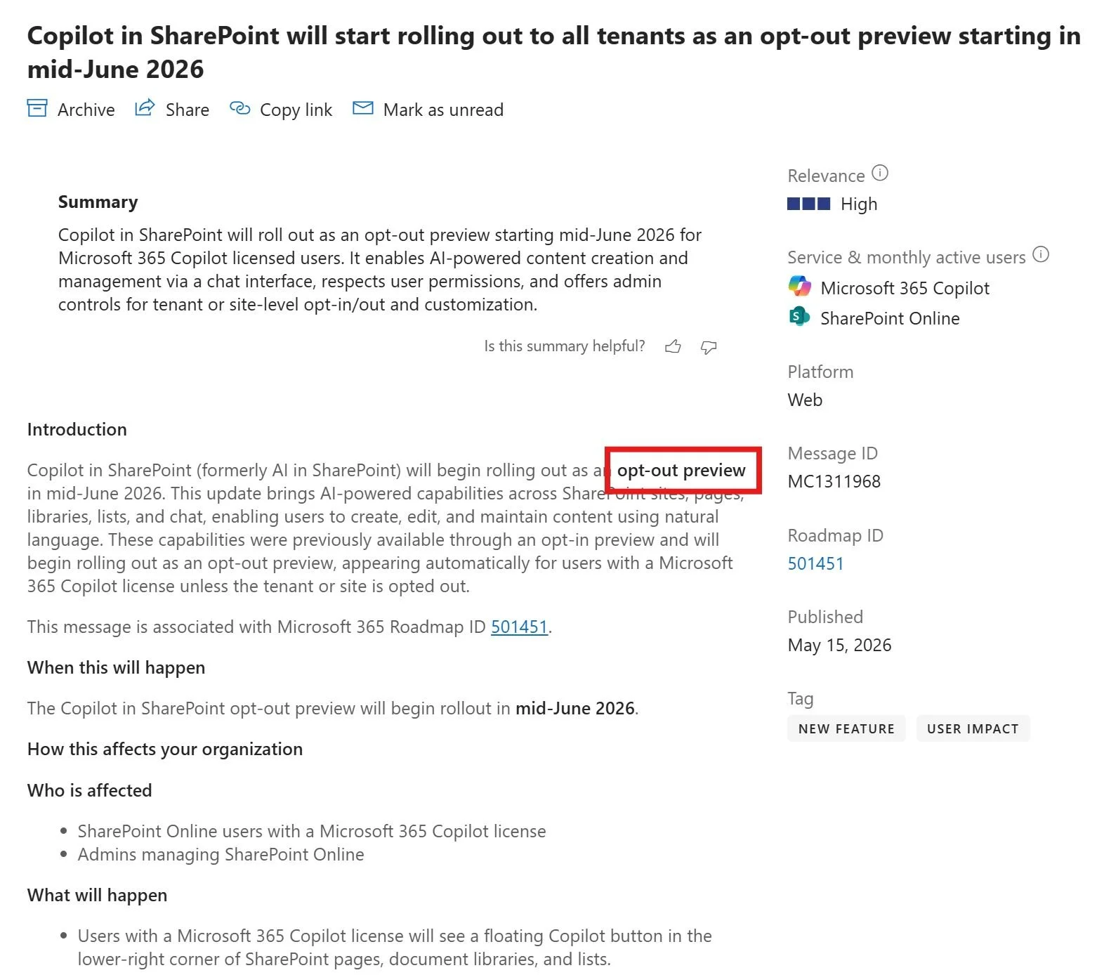 Copilot in SharePoint Returns… With a Very Different Rollout Strategy