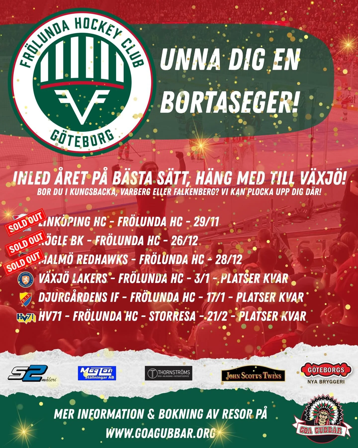 H&auml;ng med oss p&aring; v&auml;garna! Tre sluts&aring;lda resor p&aring; raken, nu h&aring;ller vi sviten levande! Boka p&aring; https://goagubbar.org/boka-resa #v&auml;xj&ouml;lakers #djurg&aring;rdenhockey #hv71 #fr&ouml;lundahc #shl