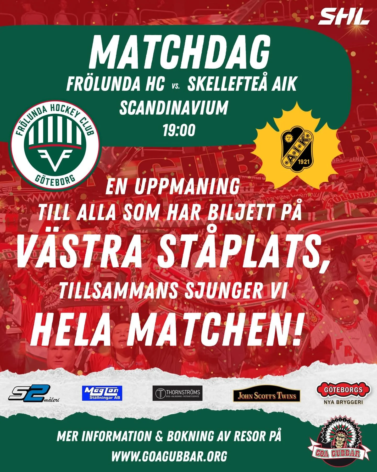 Tillsammans bidrar vi till st&auml;mningen och st&ouml;ttar @frolunda_hc mot &auml;nnu en seger! P&aring;minnelse, invasionsresan till J&ouml;nk&ouml;ping s&auml;ljer snabbt!
https://goagubbar.org/boka-resa S&auml;kra din plats redan idag, vi g&aring
