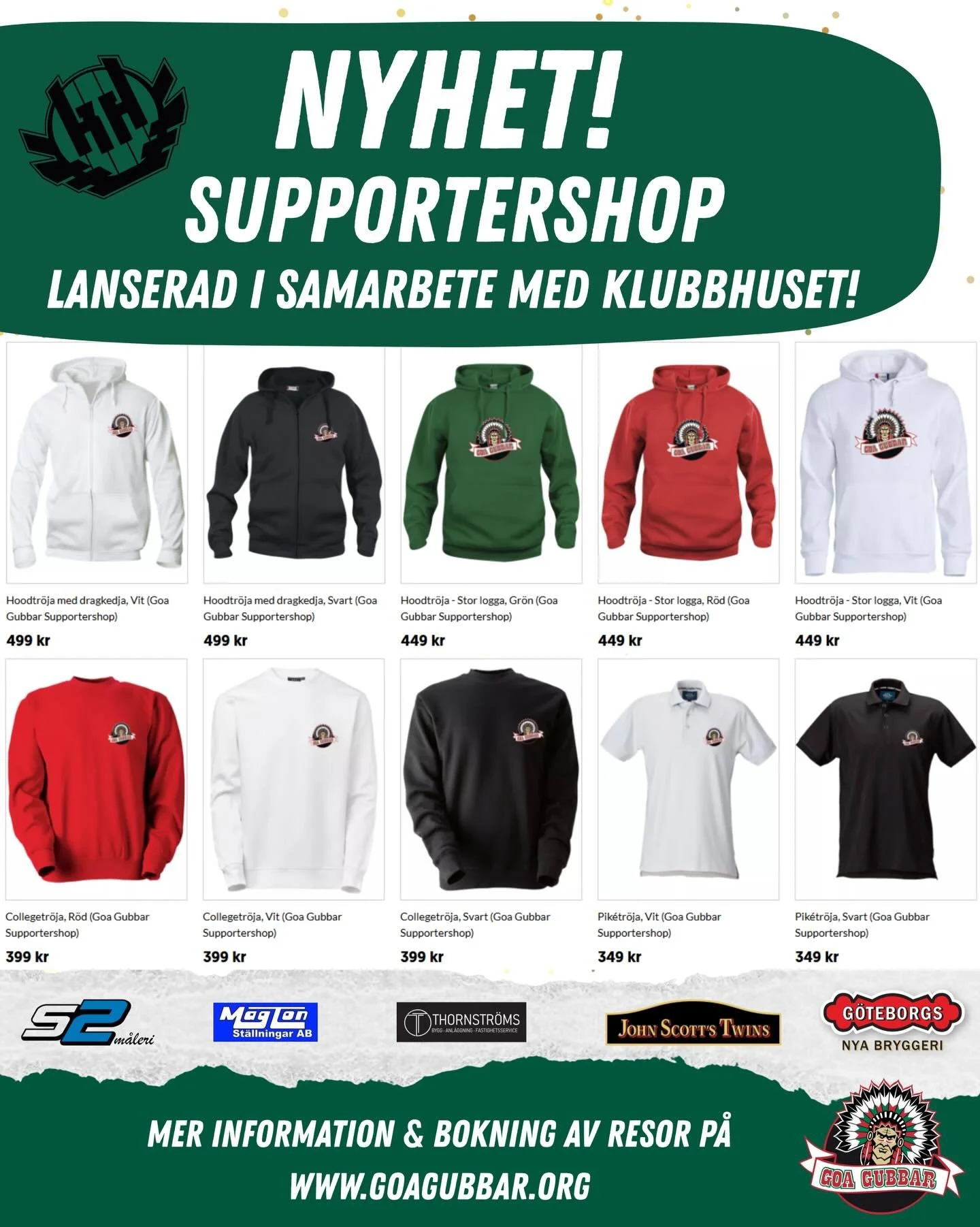 Lite nyheter!
V&aring;r nya supportershop &auml;r nu lanserad,
l&auml;nk i v&aring;r bio samt via v&aring;r hemsida! Mer produkter p&aring; g, s&aring; h&aring;ll koll! Vi visa upp lite demo prylar vid v&aring;rt bord i Scandinavium redan imorgon l&o