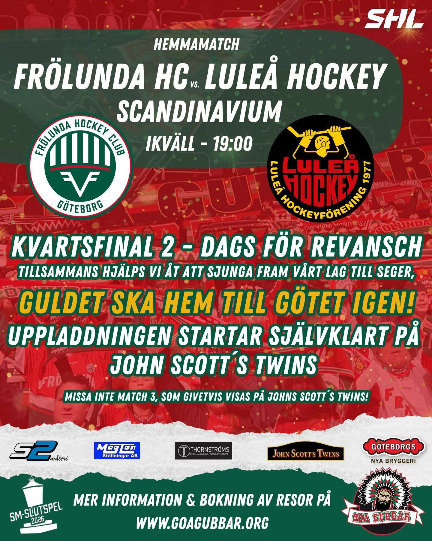 Dags f&ouml;r revansch, tillsammans b&auml;r vi fram v&aring;rt lag mot seger! #guldetskahemtillg&ouml;tetigen