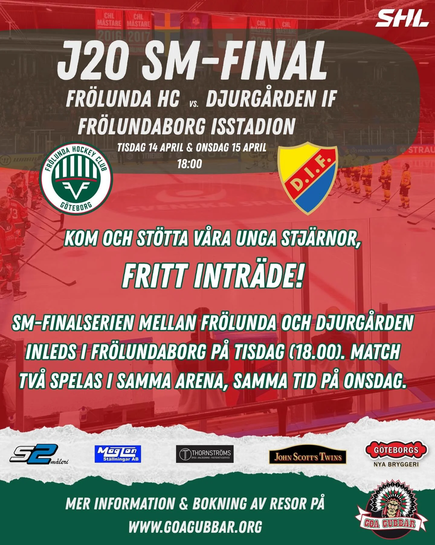 Kom och visa grabbarna ert st&ouml;d,
vi ses i Borgen! #J20 @frolunda_hc @frolunda_j20 #hockey #smfinal