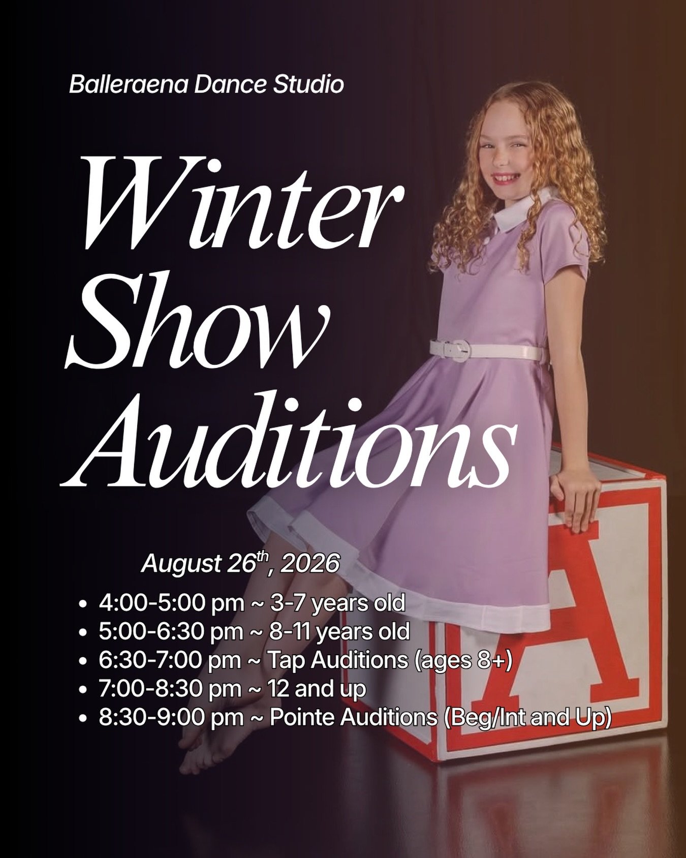 Save the date 🌟 August 26th we will be having our winter show auditions!