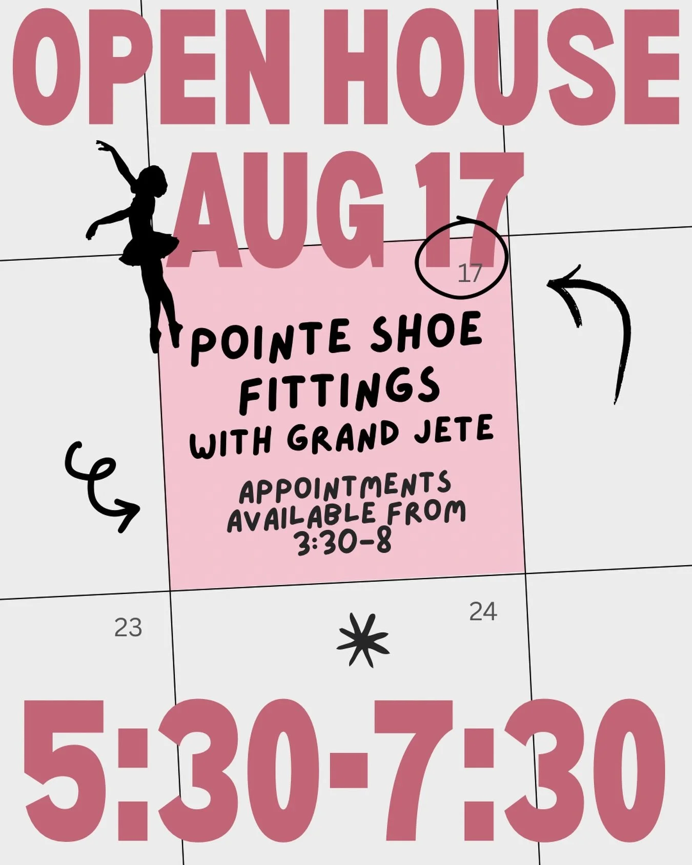Stop by and see what Balleraena is all about!
🌟 Meet the faculty, tour the studio, and register for the the 26/27 season!
🌟 We will have @thegrandjete here from 3:30-8pm doing pointe shoe fittings!!

Link in bio, or register here for shoe fittings: