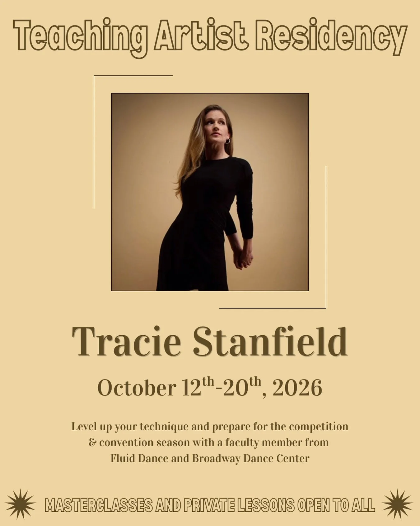 We are so excited to welcome back Tracie to Balleraena in the fall for a teaching residency! 

As a faculty member of Fluid Dance, Tracie understands the level of training needed to succeed at dance competitions and conventions and she is ready to he